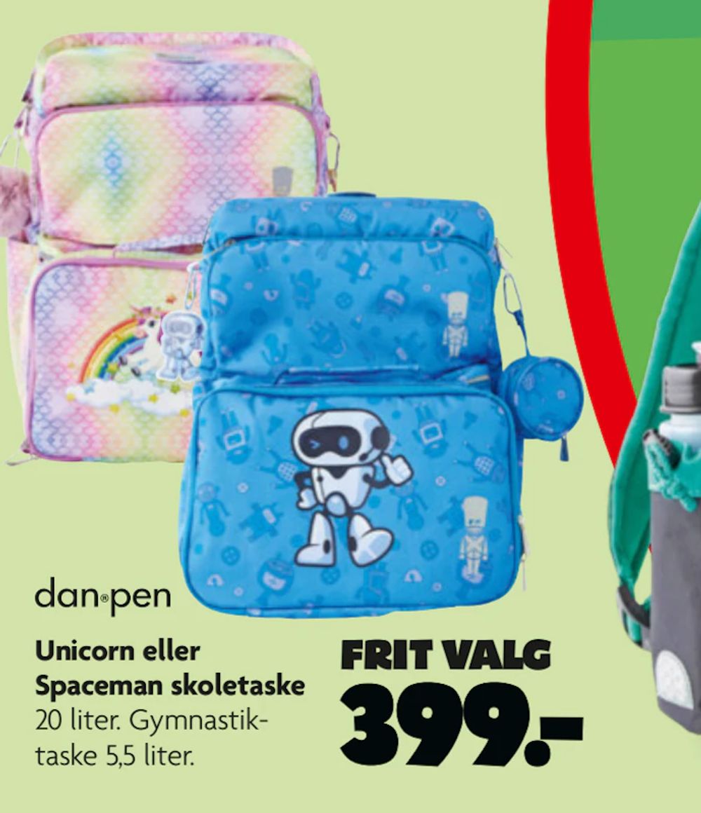 Tilbud på Unicorn eller Spaceman skoletaske fra BR til 399 kr.