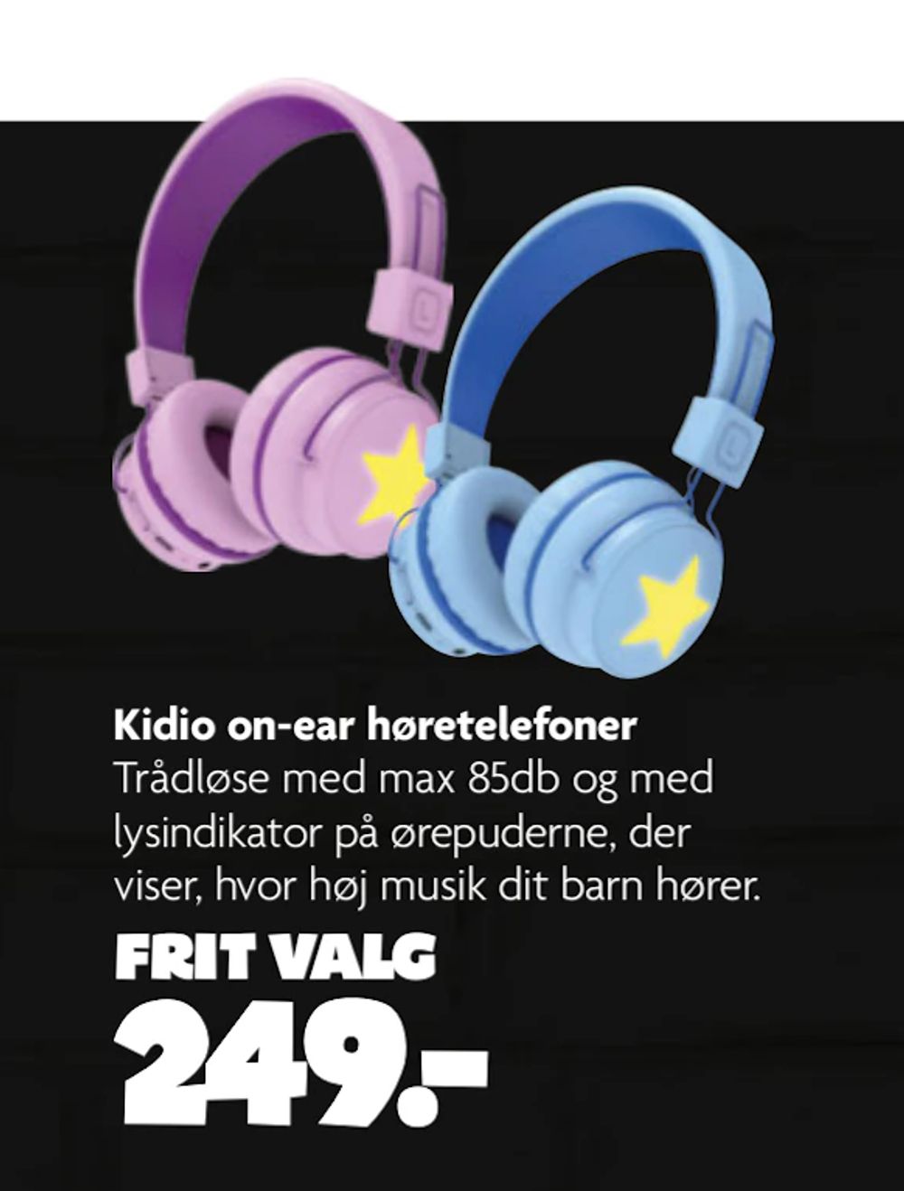 Tilbud på Kidio on-ear høretelefoner fra BR til 249 kr.