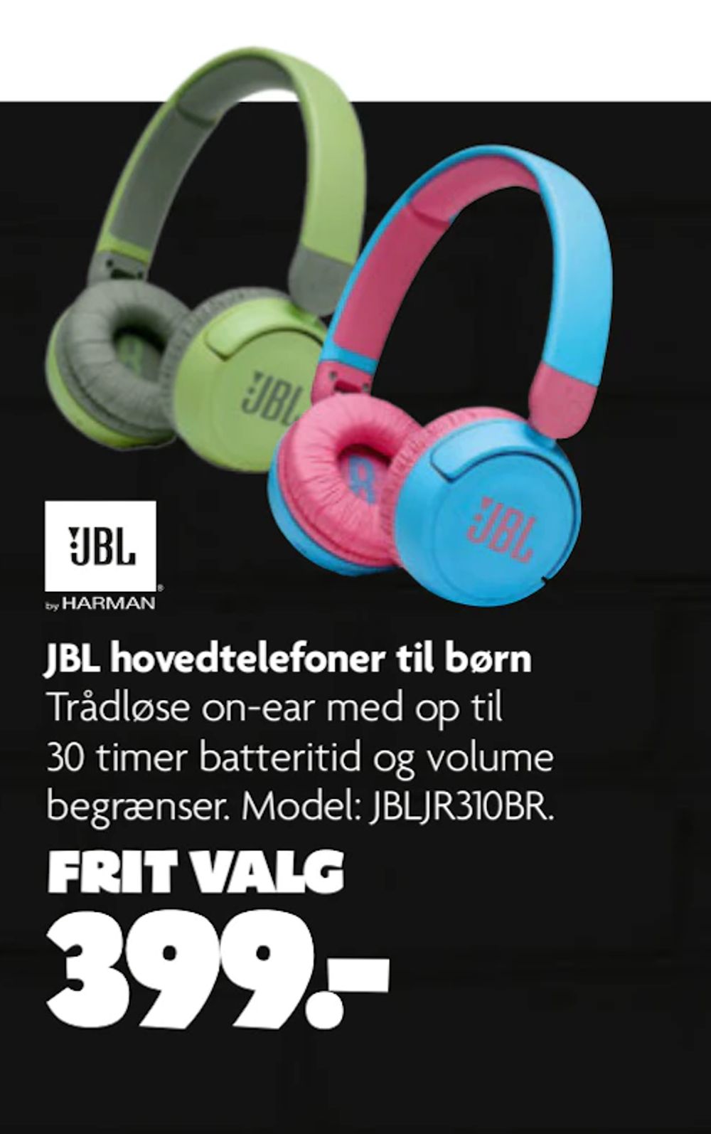 Tilbud på JBL hovedtelefoner til børn fra BR til 399 kr.
