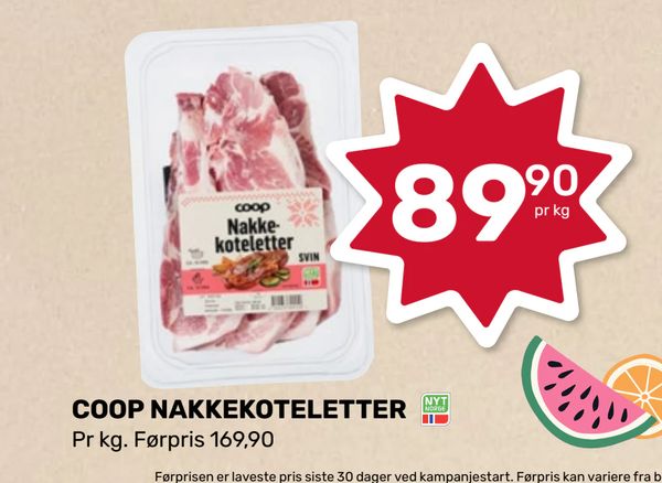 COOP NAKKEKOTELETTER Pr kg. Førpris 169,90