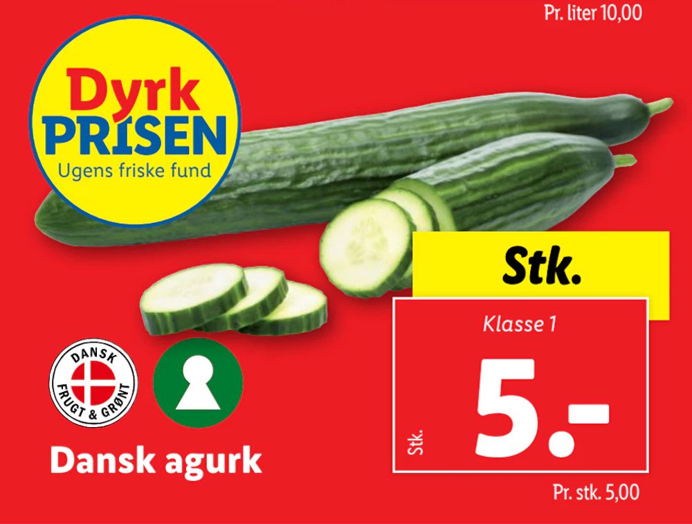 Tilbud på Dansk agurk fra Lidl til 5 kr.