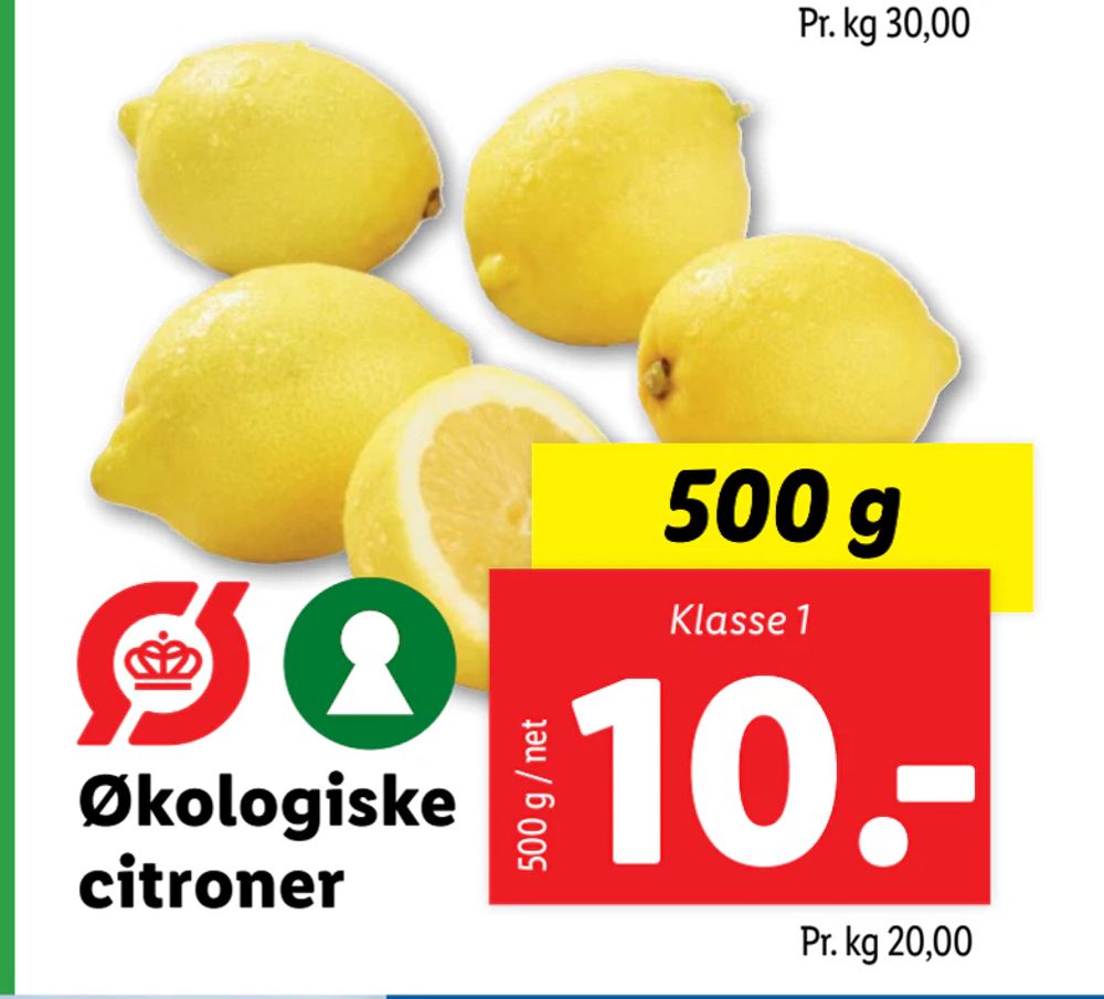 Tilbud på Økologiske citroner fra Lidl til 10 kr.