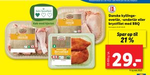 Danske kyllingeoverlår, -underlår eller brystfilet med BBQ