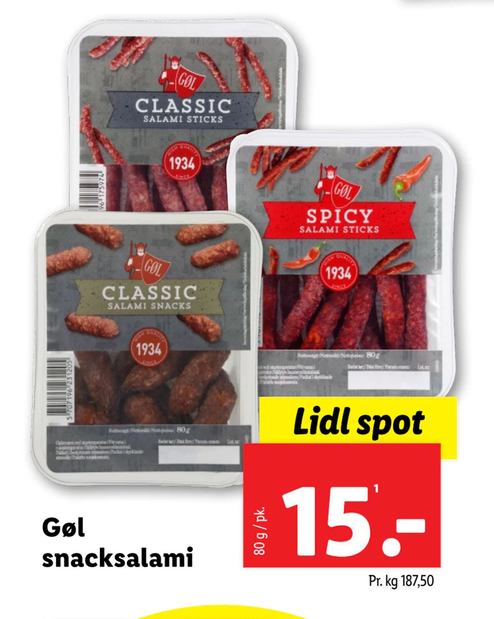 Tilbud på Gøl snacksalami fra Lidl til 15 kr.