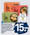 REMA 1000 indbagt laks med spinatsauce, indbagte rejer eller paneret fisk med reje- & aspargessauce Dybfrost 250 g