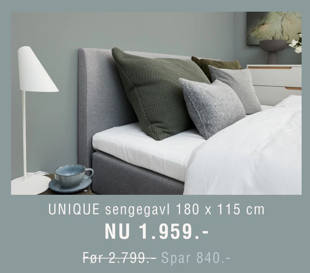 Tilbud på UNIQUE sengegavl 180 x 115 cm fra ILVA til 1.959 kr.