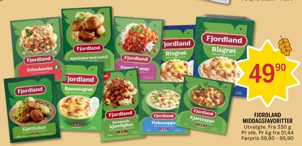 FJORDLAND MIDDAGSFAVORITTER Utvalgte. Fra 330 g
Pr stk. Pr kg fra 51,44
Førpris 59,90 - 95,90
