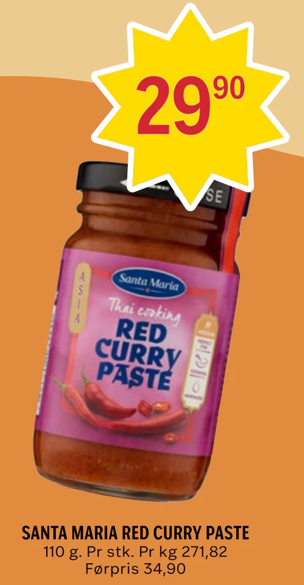SANTA MARIA RED CURRY PASTE 110 g. Pr stk. Pr kg 271,82 Førpris 34,90
