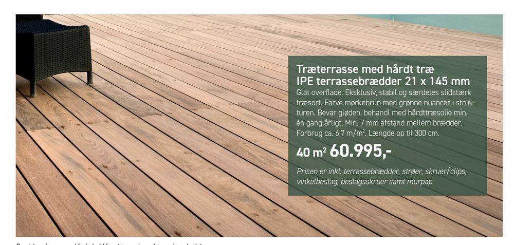 Tilbud på Træterrasse med hårdt træ IPE terrassebrædder 21 x 145 mm fra Fog Trælast & Byggecenter til 60.995 kr.
