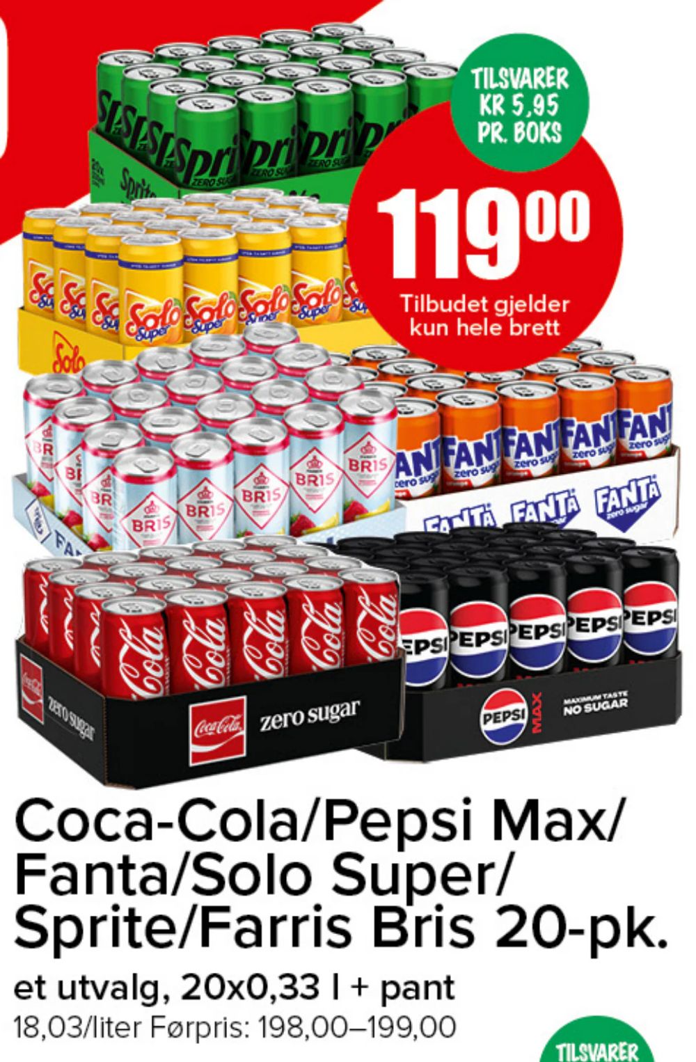 Coca-Cola/Pepsi Max/Fanta/Solo Super/Sprite/Farris Bris 20-pk.