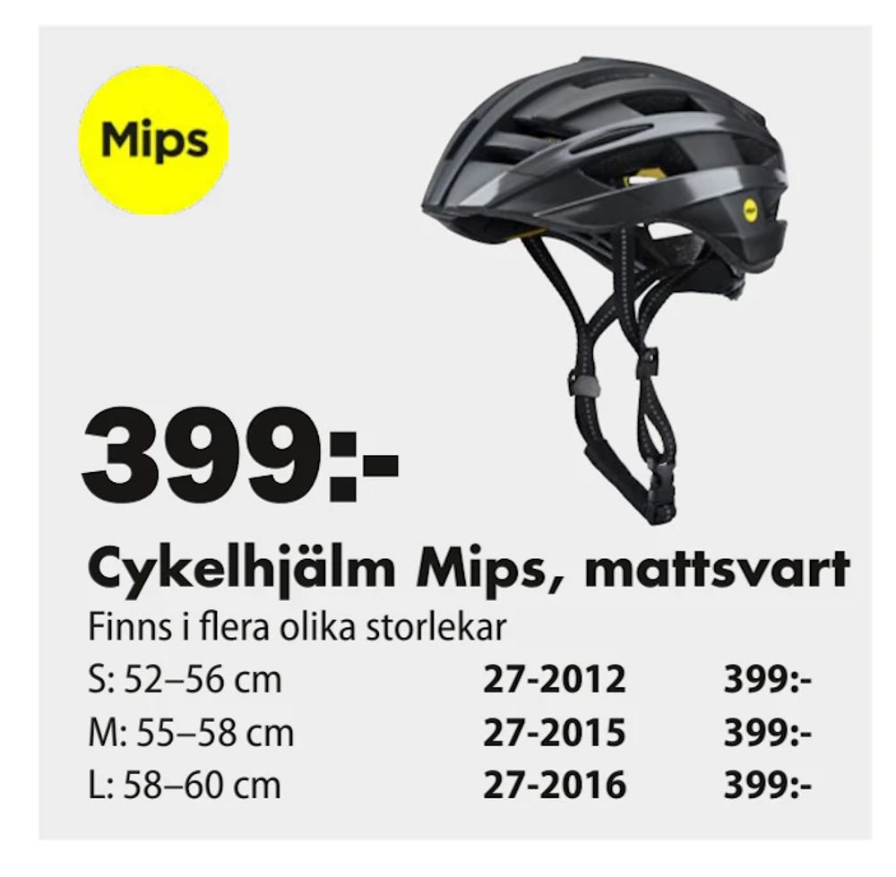 Erbjudanden på Cykelhjälm Mips, mattsvart från Biltema för 399 kr