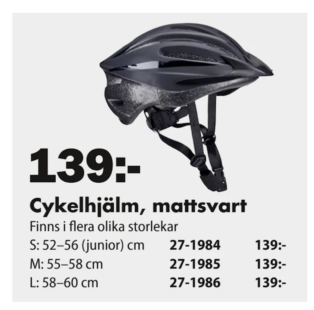 Erbjudanden på Cykelhjälm, mattsvart från Biltema för 139 kr