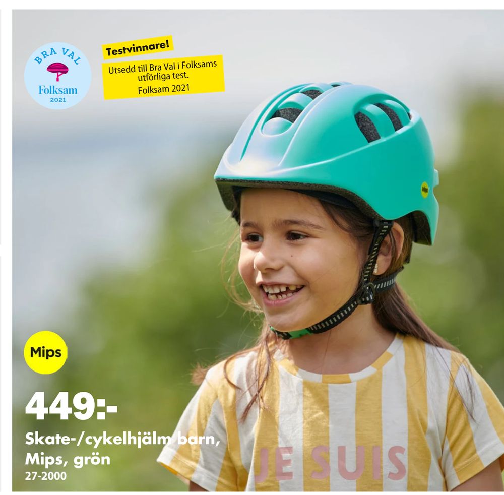 Erbjudanden på Skate-/cykelhjälm barn, Mips, grön från Biltema för 449 kr