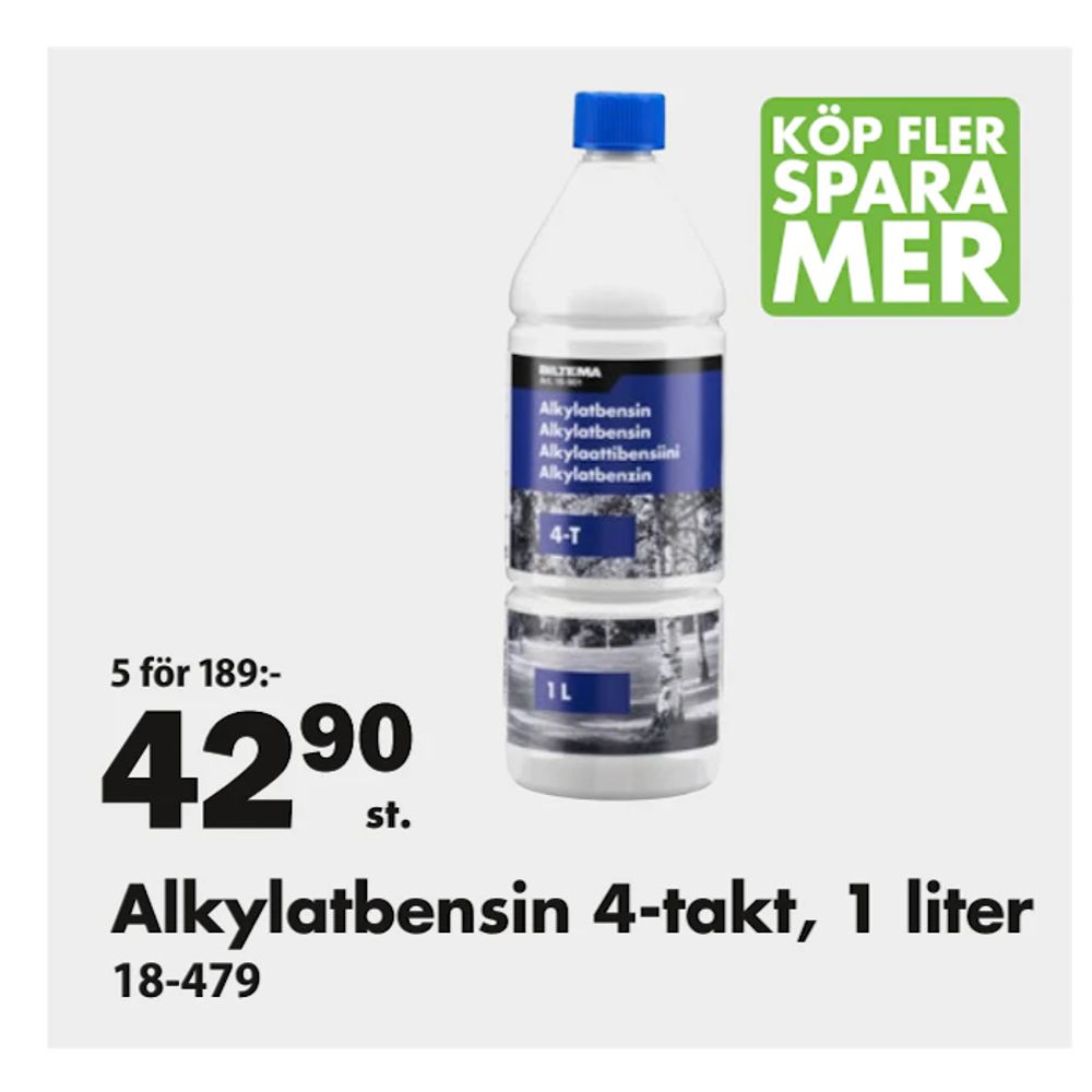 Erbjudanden på Alkylatbensin 4-takt, 1 liter från Biltema för 42,90 kr