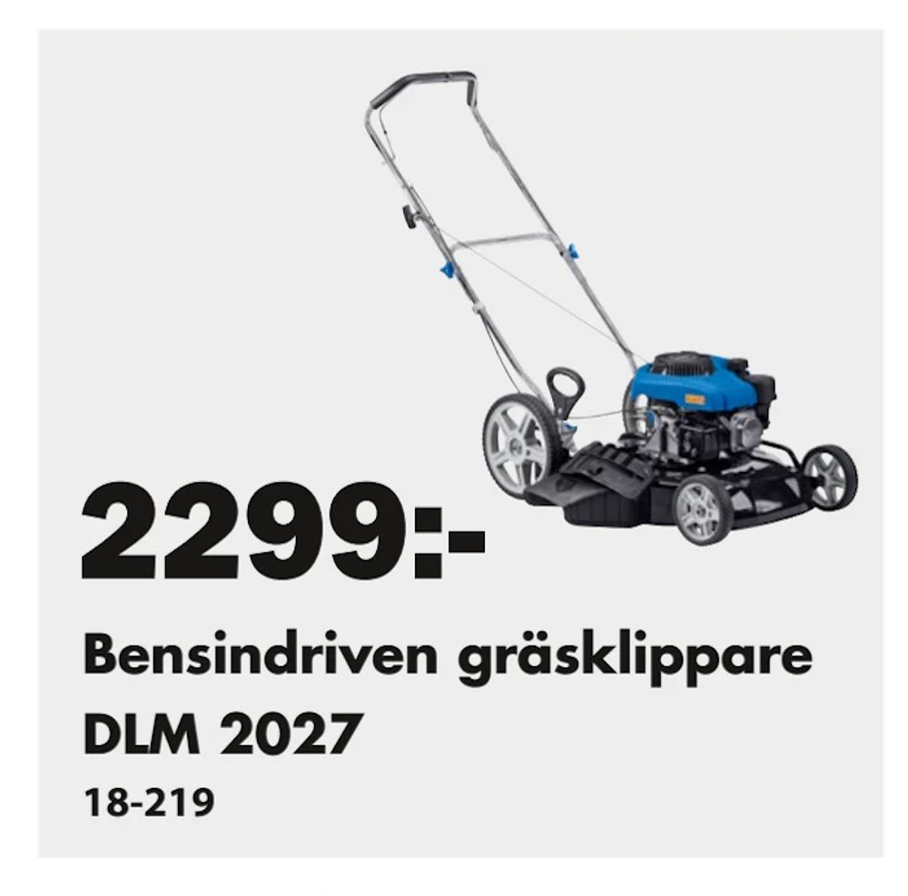 Erbjudanden på Bensindriven gräsklippare DLM 2027 från Biltema för 2 299 kr