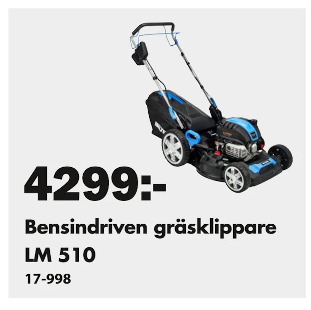 Erbjudanden på Bensindriven gräsklippare LM 510 från Biltema för 4 299 kr