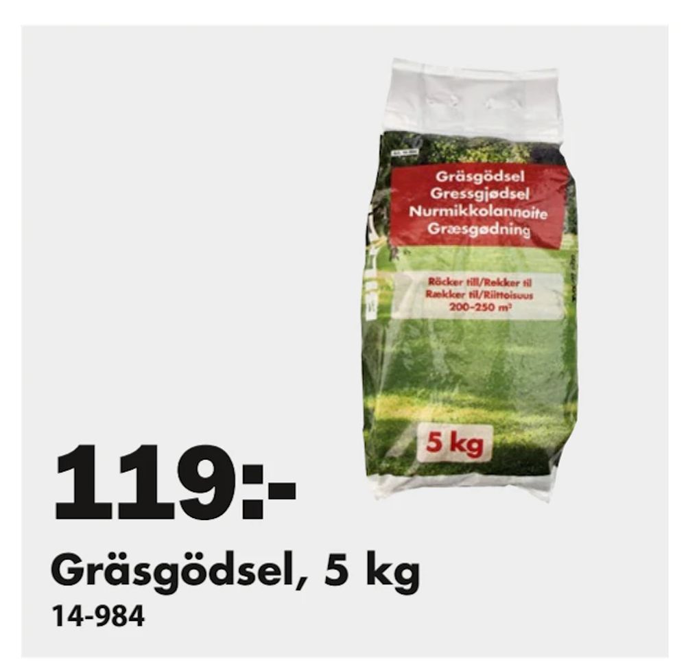 Erbjudanden på Gräsgödsel, 5 kg från Biltema för 119 kr