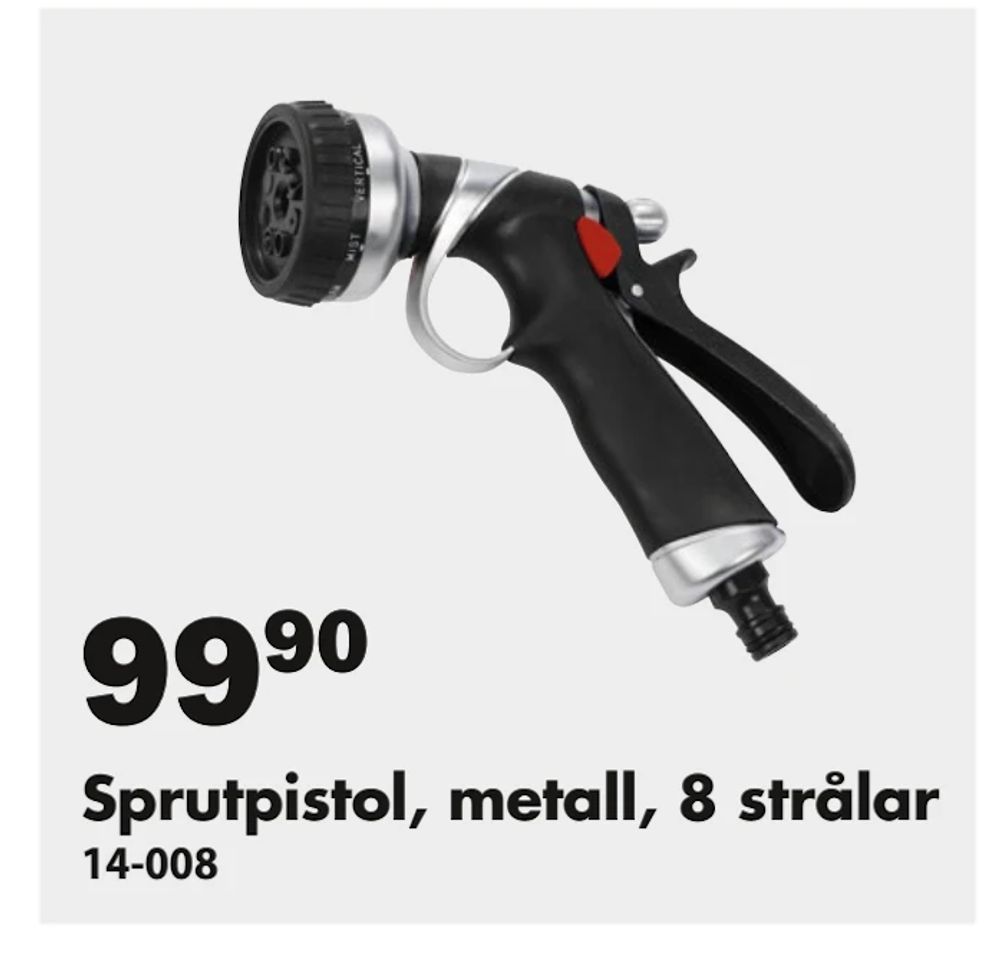 Erbjudanden på Sprutpistol, metall, 8 strålar från Biltema för 99,90 kr