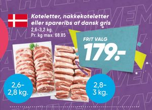 Koteletter, nakkekoteletter eller spareribs af dansk gris