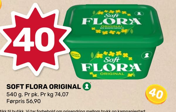 SOFT FLORA ORIGINAL 540 g. Pr pk. Pr kg 74,07 Førpris 56,90