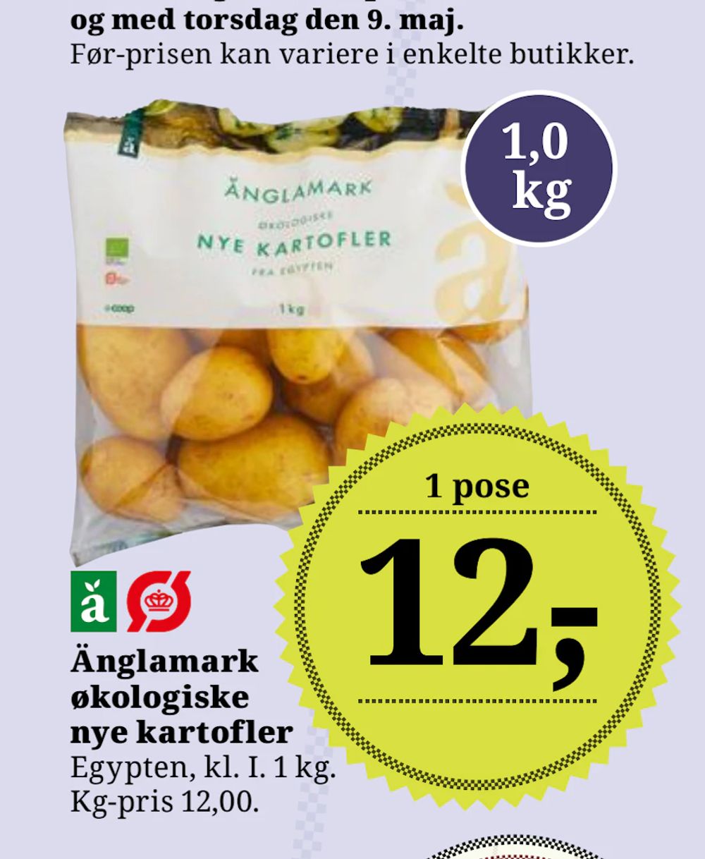 Tilbud på Änglamark økologiske nye kartofler fra Dagli'Brugsen til 12 kr.