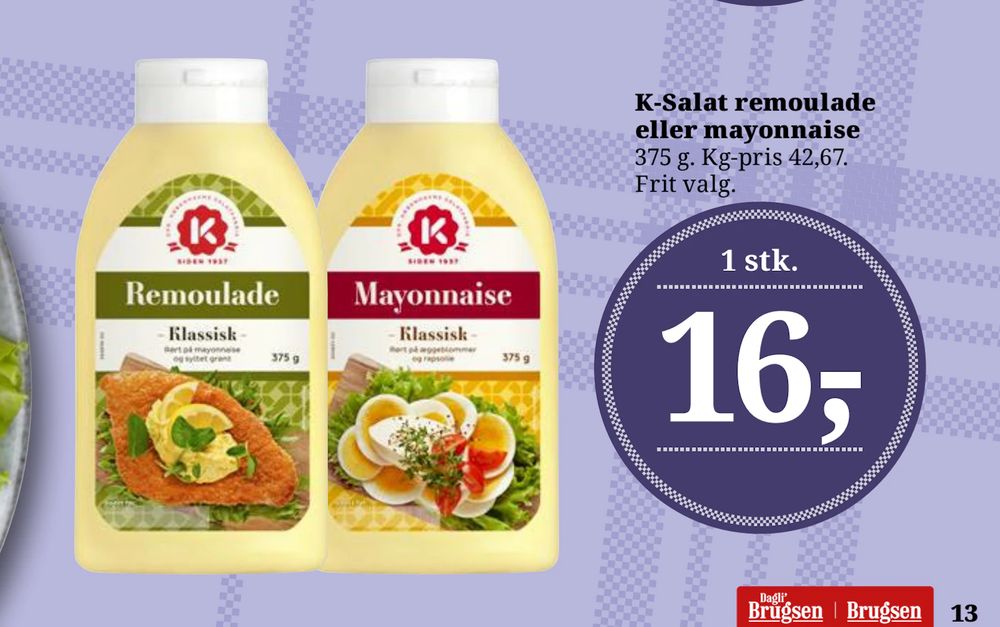 Tilbud på K-Salat remoulade eller mayonnaise fra Dagli'Brugsen til 16 kr.