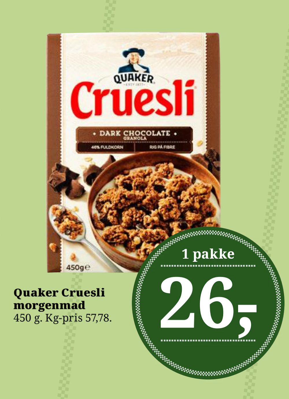 Tilbud på Quaker Cruesli morgenmad fra Dagli'Brugsen til 26 kr.
