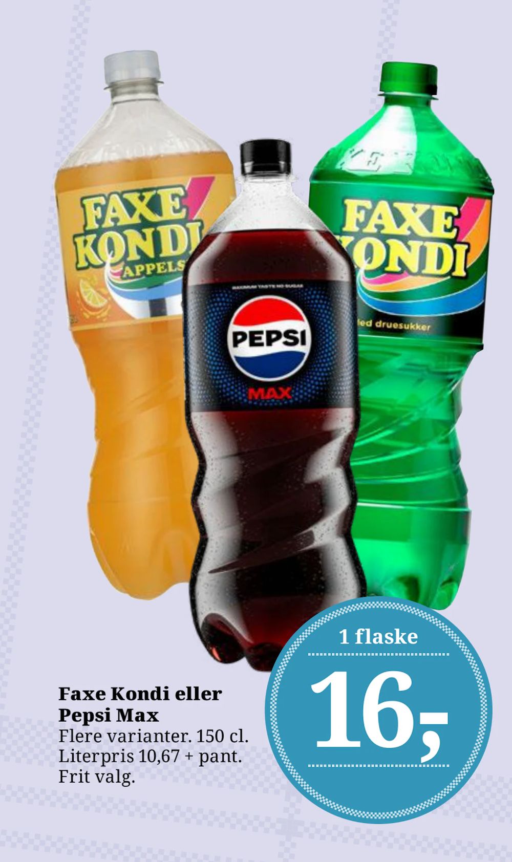 Tilbud på Faxe Kondi eller Pepsi Max fra Dagli'Brugsen til 16 kr.