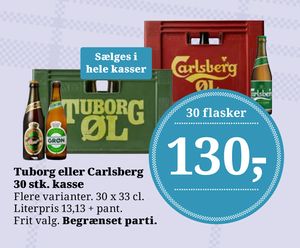 Tuborg eller Carlsberg 30 stk. kasse