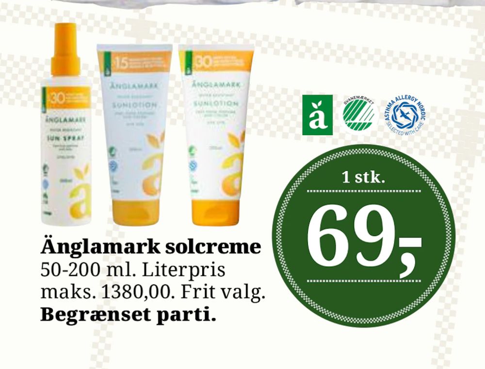 Tilbud på Änglamark solcreme fra Dagli'Brugsen til 69 kr.