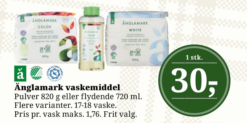 Tilbud på Änglamark vaskemiddel fra Dagli'Brugsen til 30 kr.