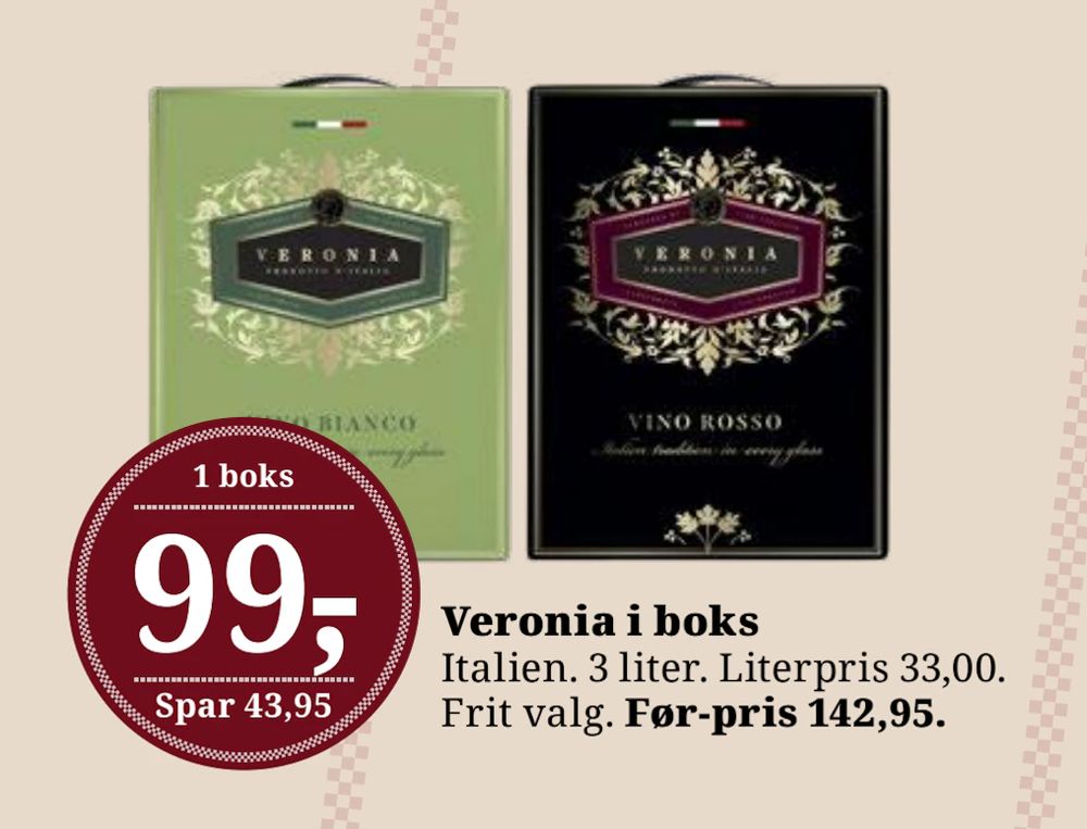 Tilbud på Veronia i boks fra Dagli'Brugsen til 99 kr.