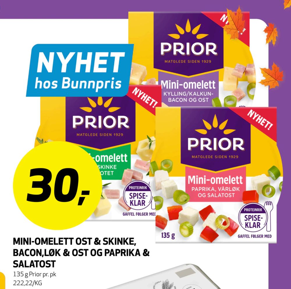 Mini-omelett Ost & Skinke, Bacon,Løk & Ost og Paprika & Salatost
