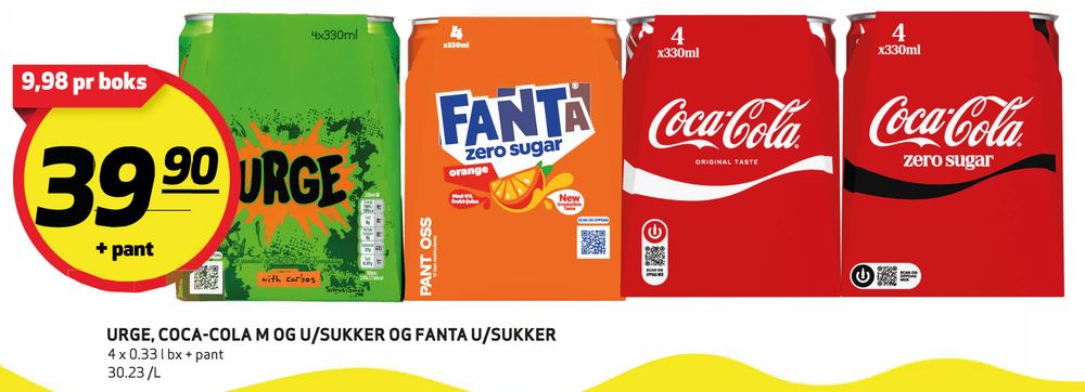 Urge, Coca-cola M og U/Sukker og Fanta U/Sukker