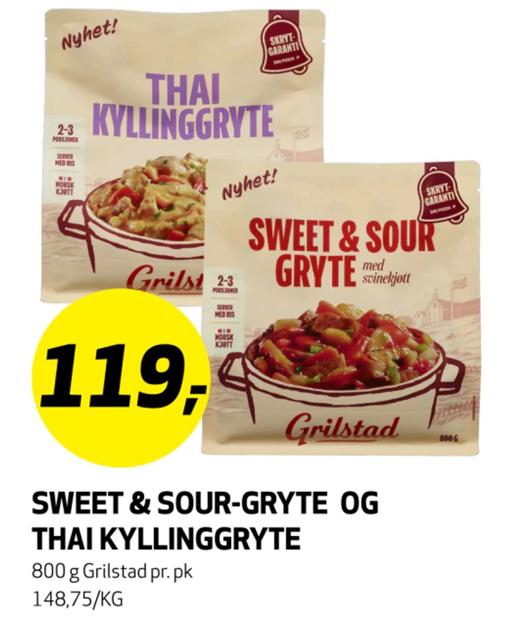 Sweet & Sour-gryte og Thai Kyllinggryte