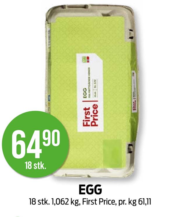 EGG 18 stk. 18 stk. 1,062 kg, First Price, pr. kg 61,11