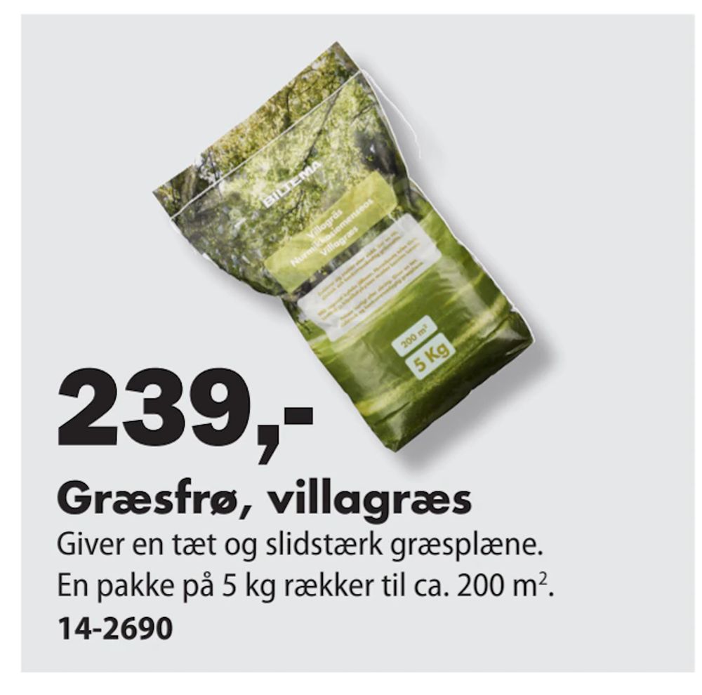 Tilbud på Græsfrø, villagræs fra Biltema til 239 kr.