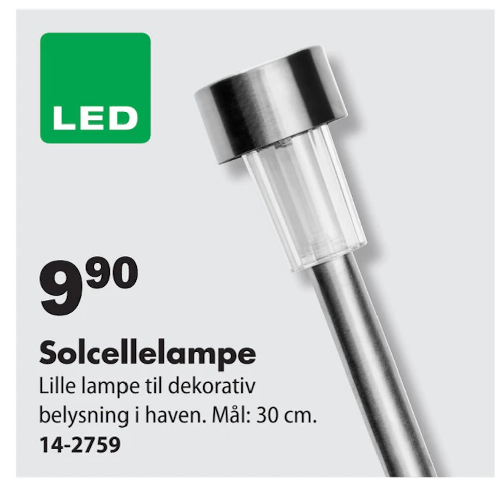 Tilbud på Solcellelampe fra Biltema til 9,90 kr.
