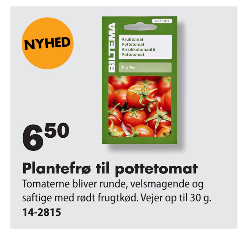 Tilbud på Plantefrø til pottetomat fra Biltema til 6,50 kr.