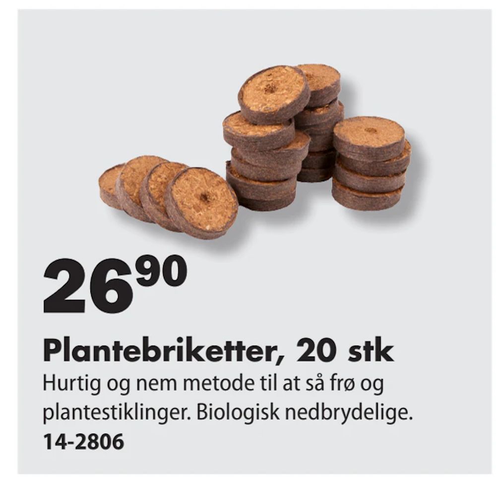 Tilbud på Plantebriketter, 20 stk fra Biltema til 26,90 kr.