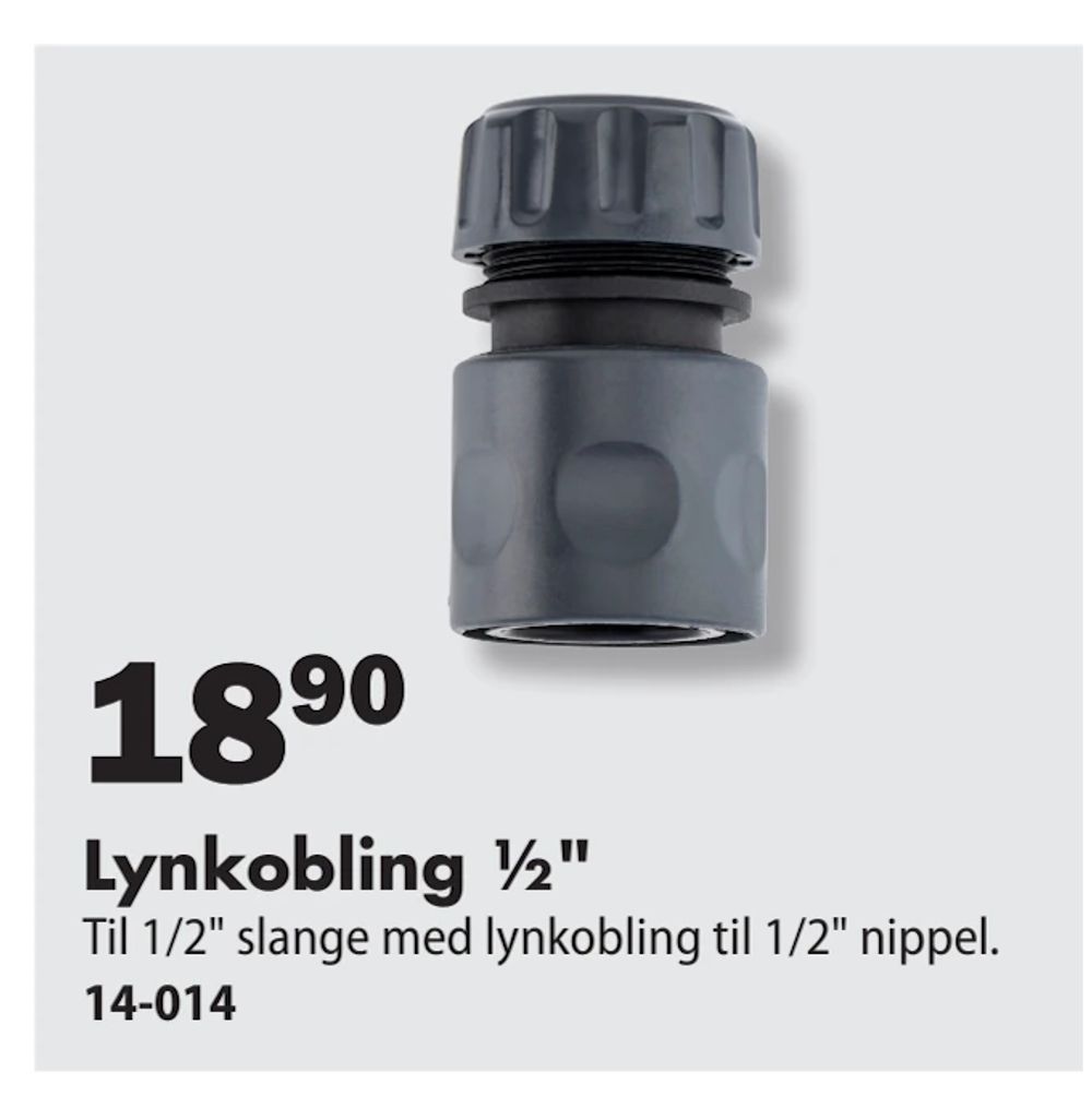 Tilbud på Lynkobling ½" fra Biltema til 18,90 kr.
