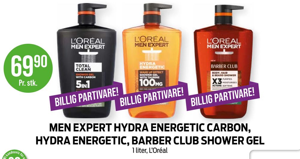 Men Expert Hydra Energetic Carbon, Hydra Energetic, Barber Club Shower Gel