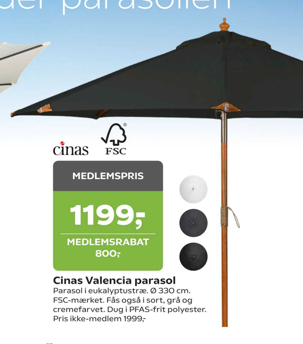 Tilbud på Cinas Valencia parasol fra Coop.dk til 1.999 kr.