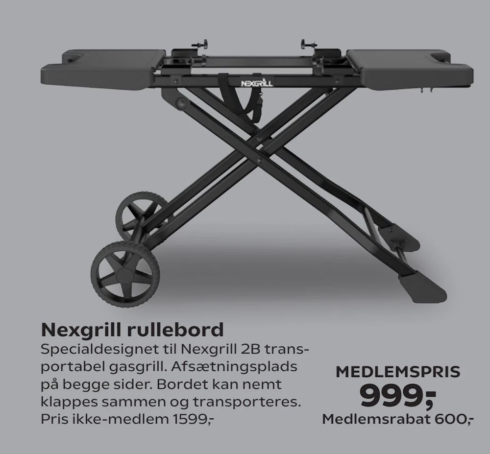 Tilbud på Nexgrill rullebord fra Coop.dk til 1.599 kr.