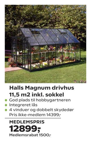 Halls Magnum drivhus 11,5 m2 inkl. sokkel