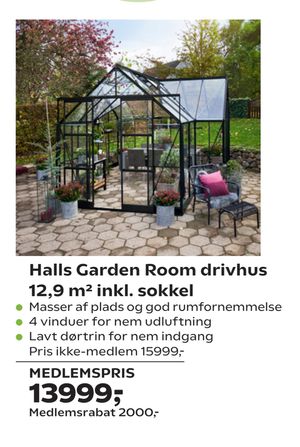 Halls Garden Room drivhus 12,9 m² inkl. sokkel