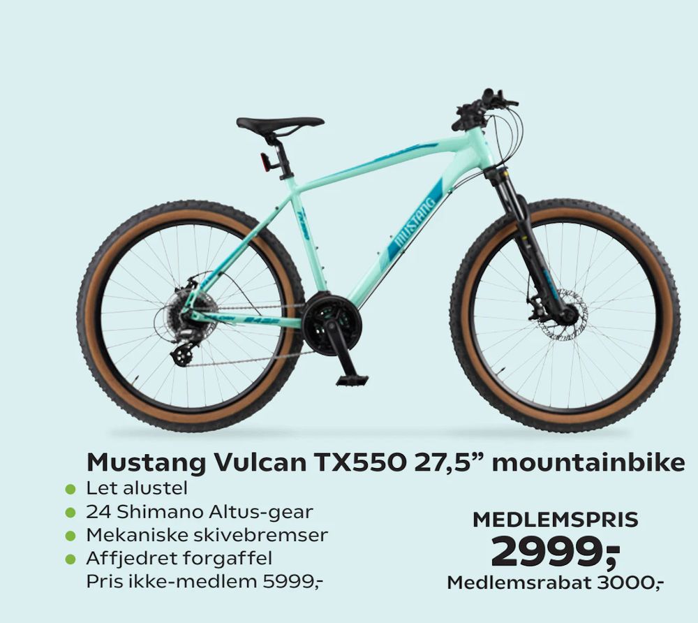 Tilbud på Mustang Vulcan TX550 27,5” mountainbike fra Coop.dk til 5.999 kr.