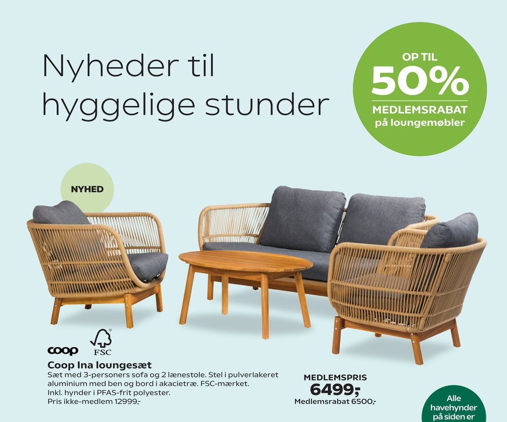 Tilbud på Coop Ina loungesæt fra Coop.dk til 12.999 kr.