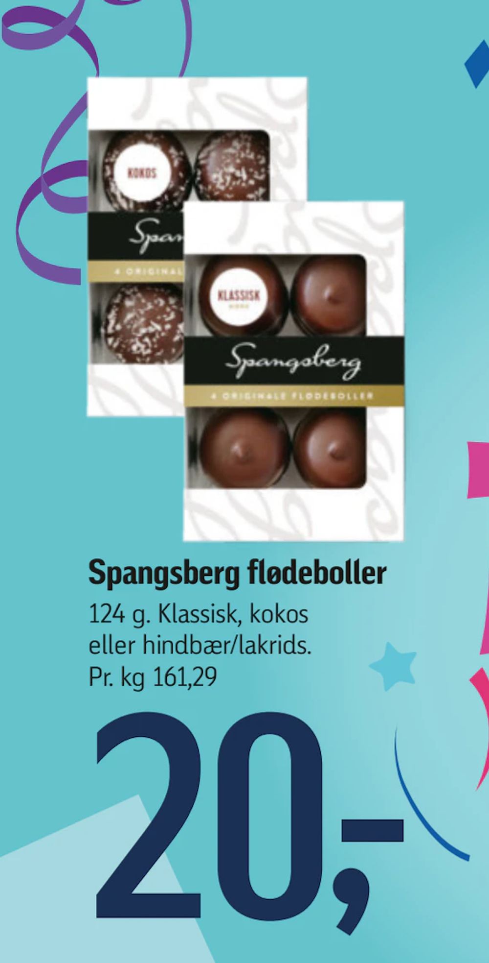 Tilbud på Spangsberg flødeboller fra føtex til 20 kr.