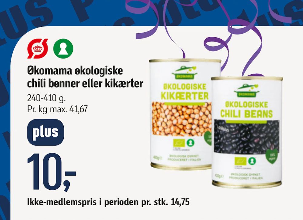Tilbud på Økomama økologiske chili bønner eller kikærter fra føtex til 14,75 kr.